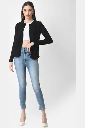 Crimsoune Club Women Blue Super Skinny Fit High-Rise Heavy Fade Stretchable Jeans