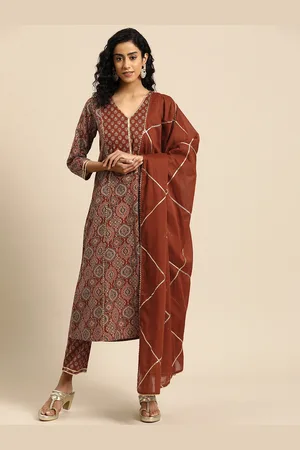 anayna Women Ethnic Motifs Printed Regular Gotta Patti Pure Cotton Kurta with Trousers & With Dupatta