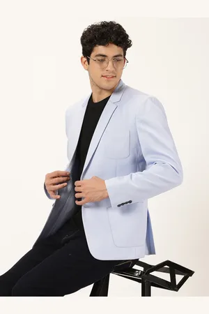 Mast & Harbour Blue Self-Design Slim Fit Single-Breasted Blazer