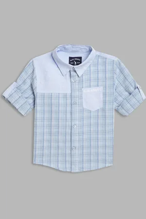 Blue Giraffe Boys Classic Checked Spread Collar Pure Cotton Casual Shirt