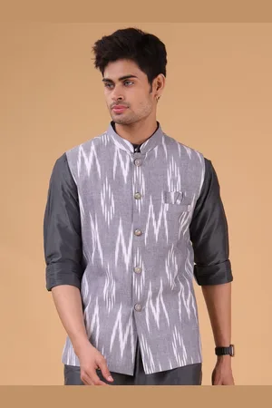SHIWAM ETHNIX Ikat Printed Cotton Nehru Jacket
