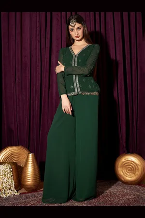 indo street Ethnic Motif Embroidered Top With Palazzo