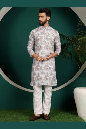 Armaan Ethnic Ethnic Motifs Printed Mandarin Collar Pure Cotton Straight Kurta With Pyjama