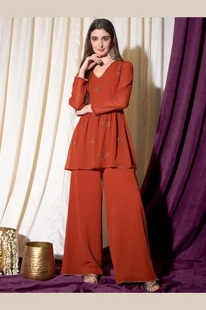 indo street Embroidered V-Neck Tunic With Palazzos