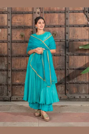 Ambraee Round Neck Gotta Patti Anarkali Kurta With Sharara & Dupatta