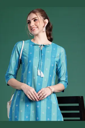 Sangria Striped Tie-Up Neck Pure Cotton Kurta