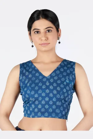 Llajja Women Blue Printed Sustainable Saree Blouse