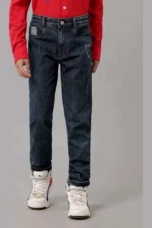 UNDER FOURTEEN ONLY Boys Navy Blue Slim Fit Low Distress Light Fade Cotton Jeans