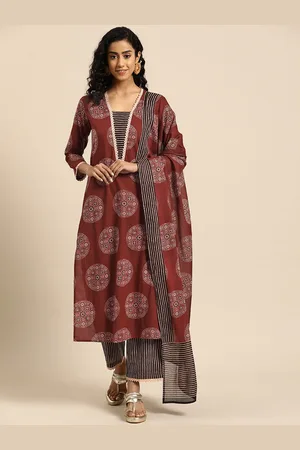 anayna Women Ethnic Motifs Printed Regular Pure Cotton Kurta with Trousers & With Dupatta