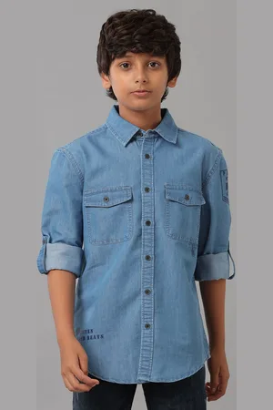 UNDER FOURTEEN ONLY Boys Roll-Up Sleeves Cotton Opaque Casual Shirt
