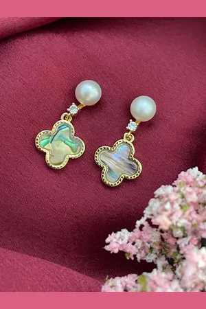 Digital Dress Room Gold Plated Pearl Beaded Drop Earrings