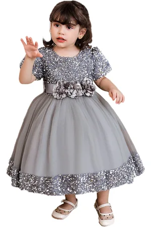 Stylecast Girls Grey Embellished Sequined Round Neck Fit & Flare Maxi Dress