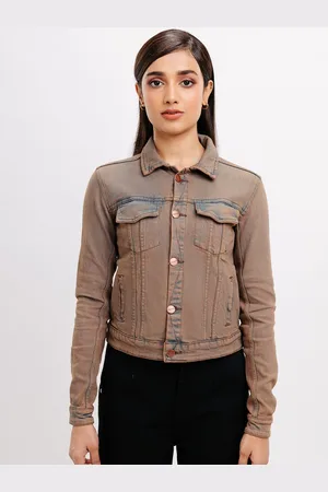 FREAKINS Brown Long Sleeves Pure Cotton Denim Jacket