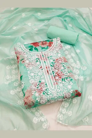 Kalini Floral Printed Thread Work Chanderi Silk Unstitched Dress Material