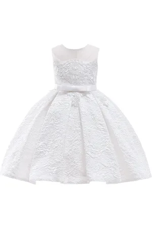 Stylecast Girls White Floral Round Neck Sleeveless Applique Party Gown Midi Dress