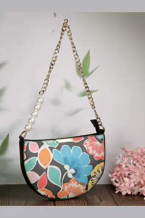 Sangria Black Floral Printed Sling Handbags