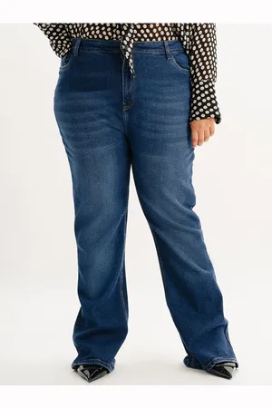 FREAKINS Women Plus Size Bootcut Light Fade Whiskers & Chevrons Stretchable Jeans