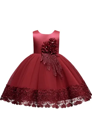 Stylecast Girls Maroon Round neck Sleeveless Applique Fit & Flare Maxi Dress