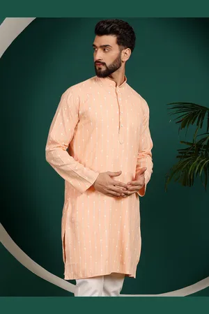 Armaan Ethnic Mandarin Collar Striped Block Print Cotton Kurta