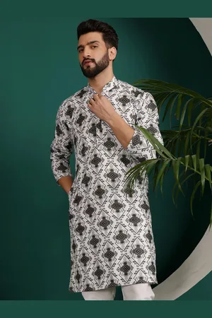 Armaan Ethnic Floral Printed Mandarin Collar Cotton Straight Kurta