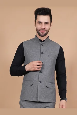 Wintage Mandarin Collar Woven Nehru Jacket