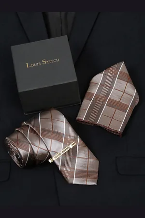 LOUIS STITCH Men Checked Silk Accessory Gift Set
