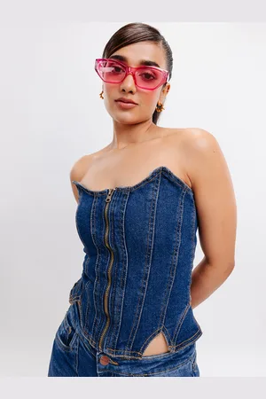 FREAKINS Cotton Strapless Denim Opaque Top