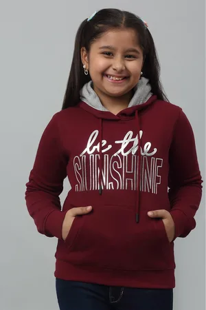 CANTABIL Girls Typography Printed Hooded Fleece Pullover