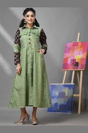 Charukriti Shirt Collar Cotton A-Line Dress With Pockets