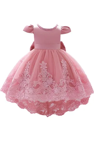 Stylecast Girls Pink Embellished Round Neck Puff Sleeves Applique Party Balloon Mini Dress