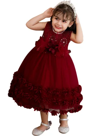 Stylecast Girls Maroon Floral Embroidered Fit & Flare Midi Dress