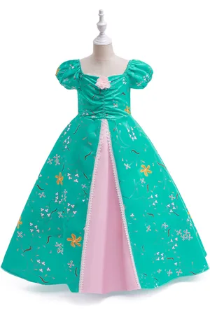 Stylecast Girls Green Floral Printed Square Neck Fit & Flare Maxi Dress
