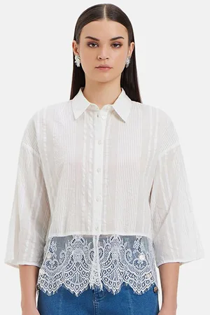 Kazo Spread Collar Claire Textured Cotton Standard Boxy Opaque Striped Casual Shirt