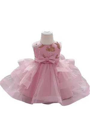 Stylecast Girls Pink Floral Embellished Round Neck Fit & Flare Dress