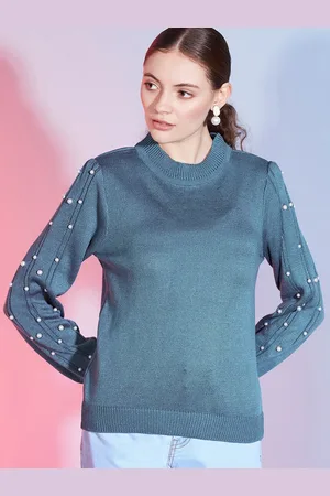 DressBerry Teal Pullover with Embellished Detail