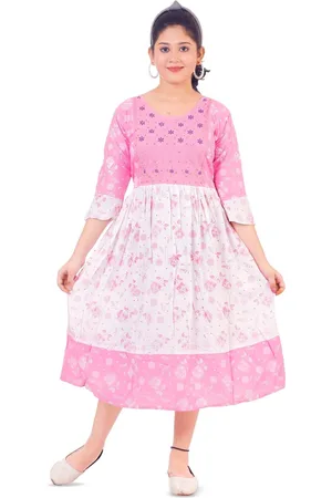 BAESD Girls Floral Printed Fit & Flare Midi Opaque Casual Dress