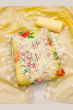 Kalini Floral Printed Thread Work Chanderi Silk Unstitched Dress Material