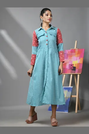 Charukriti Shirt Collar Cotton A-Line Midi Dress
