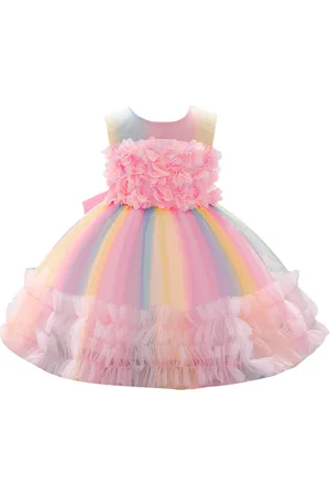 Stylecast Girls Pink & Blue Floral Applique Sleeveless Balloon Dress