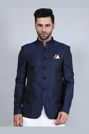 Wintage Geometric Printed Mandarin Collar Satin Bandhgala Blazers