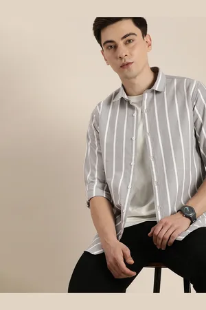Invictus Men Grey & White Striped Casual Shirt