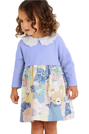 Stylecast Girls Floral Print Peter Pan Collar Long Sleeves Cotton A-Line Dress