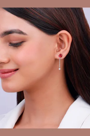 GIVA Rhodium-Plated Stone-Studded 925 Sterling Silver Contemporary Drop Earrings