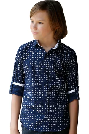 BAESD Boys Classic Spread Collar long roll-up sleeves Printed Casual Cotton Shirt