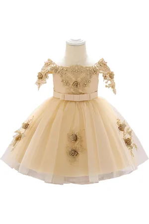Stylecast Girls Beige Floral Embroidered Fit & Flare Maxi Dress