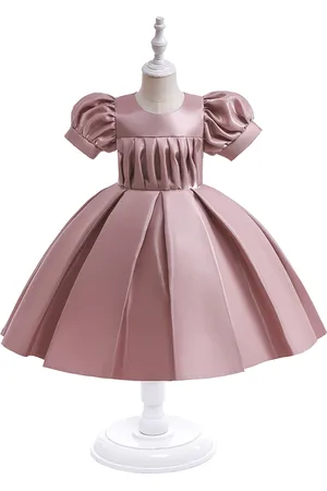 Stylecast Girls Pink Round Neck Puff Sleeve Party Fit & Flare Maxi Dress
