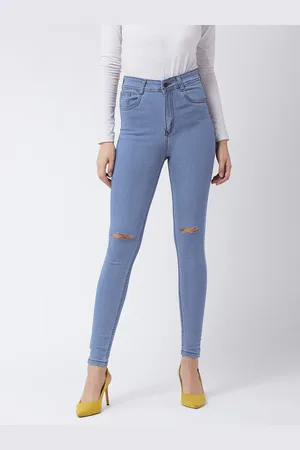 Miss Chase Women Blue Skinny Fit High-Rise Slash Knee Stretchable Jeans