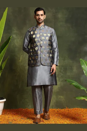 AKS Mandarin Collar Kurta with Pyjamas & Nehru Jacket