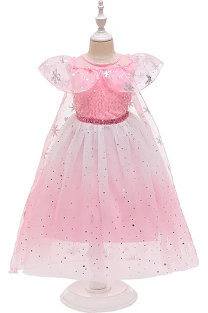 Stylecast Girls Pink Embellished Round Neck Cape Sleeve Sheen Party Balloon Midi Dress