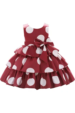 Stylecast Girls Maroon Polka Dot Printed A-Line Party Dress